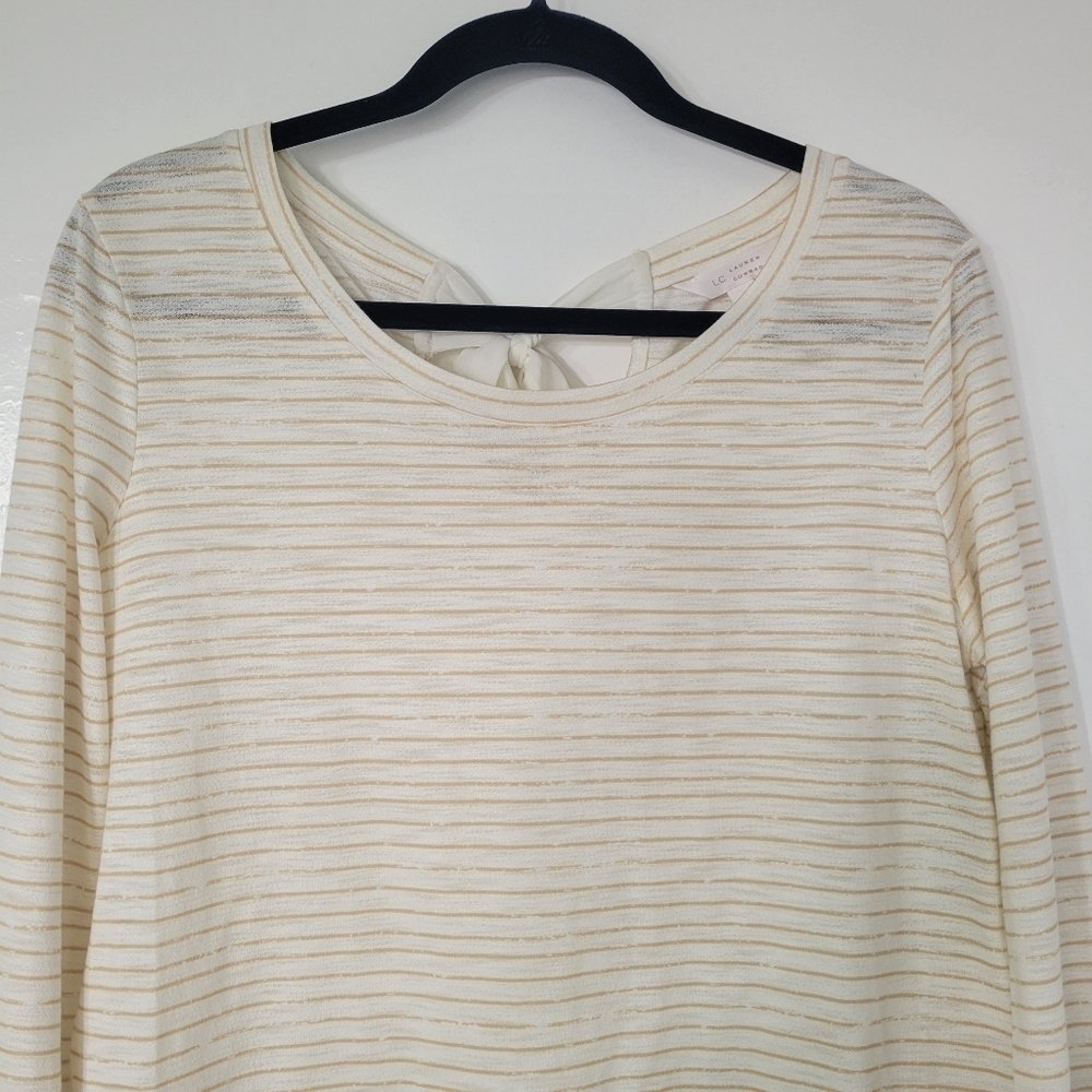 LC Lauren Conrad Cream & Tan Lace Hem Tunic Size Medium - Picture 4 of 10